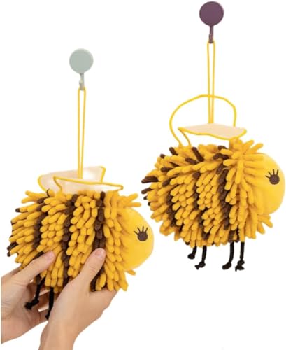 HLZK Chenille-Handtücher mit Schlaufe, niedliche Biene, Mikrofaser-Handtücher, saugfähig, klein, zum Aufhängen, Chenille, Handtuch zum Trocknen, für Bad, Küche, Waschtisch (Biene) von HLZK