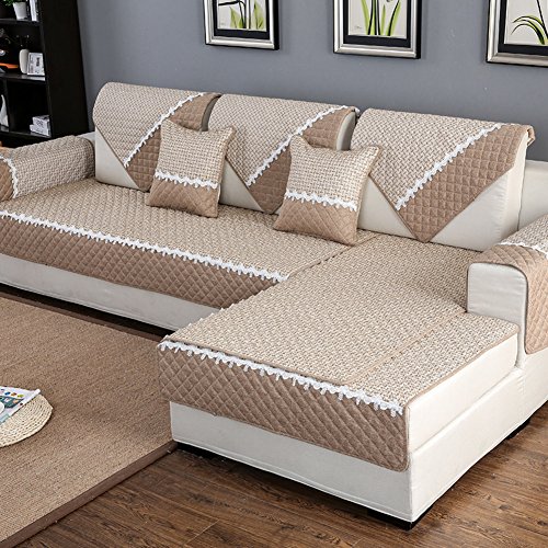 HM&DX Anti-rutsch Sofa Abdeckung Für Sektionaltore Couch Baumwolle Polyester Gesteppter Sofa Überwurf Multi-Size Sofahusse Für Wohnzimmer-Khaki 90x180cm(35x71inch) von HM&DX