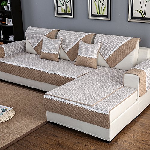 HM&DX Anti-rutsch Sofa Abdeckung Für Sektionaltore Couch Baumwolle Polyester Gesteppter Sofa Überwurf Multi-Size Sofahusse Für Wohnzimmer-beige 70x150cm(28x59inch) von HM&DX