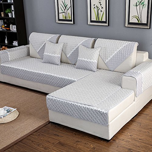 HM&DX Anti-rutsch Sofa Abdeckung Für Sektionaltore Couch Baumwolle Polyester Gesteppter Sofa Überwurf Multi-Size Sofahusse Für Wohnzimmer-grau 70x180cm(28x71inch) von HM&DX