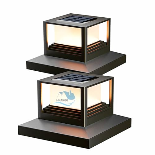 HMAKGG 2 Stück Solar Pfostenkappen Licht, 2 Modi LED Solar Pfostenleuchten für Außen, Solar Garten Zaunpfosten Lampe Wasserdicht für 10 * 10 CM Holzpfosten Deck Säulenlampe Landschaft, Weiß & Warm von HMAKGG