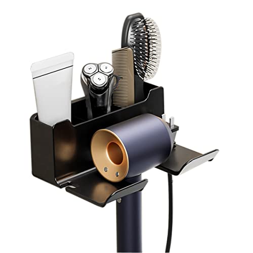 HMAKGG Föhnhalter Wand Ohne Bohren Schwarz, Föhn Halterung mit Steckerhalter & Aufbewahrung, Selbstklebend Fönhalter aus ABS für Bad Barbershop Hotel von HMAKGG