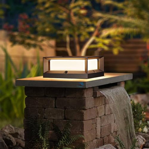 HMAKGG LED Sockelleuchte Außen Wegeleuchten, Pollerleuchte außen aus Aluminium Schwarz, IP65 Außenleuchte Stehend Gartenlampe, 15W Warmweiß Quadratisch Gartenlampe mit Sockel von HMAKGG