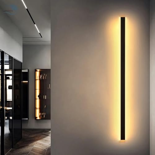 HMAKGG LED Lange Wandleuchte Innen Schwarz, Wandlampe Treppenhaus Moderne 3 Farbtemperatur Flur Beleuchtung, Lampe Wand Up Down Wandbeleuchtung 26W Metall Flurlampe, für Wohnzimmer Schlafzimmer, 100cm von HMAKGG