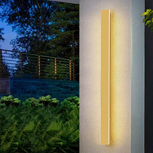 HMAKGG LED Wandleuchte Aussen Innen Mit Fernbedienung, Dimmbar Außenwandleuchte Modern Up Down Wandlampe Aussen für Wohnzimmer Schlafzimmer Treppenhaus Flur Garten Flur,Gold,72W/120CM von HMAKGG