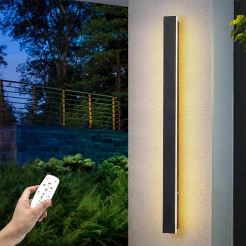 HMAKGG LED Lange Wandleuchte Aussen Villa Wandlampe Außen Dimmbar mit Fernbedienung, IP65 Wasserdicht Außenlampe Wand Anthrazit Aussenleuchten für Porch Garten Terrassenbeleuchtung, 30CM/18W von HMAKGG