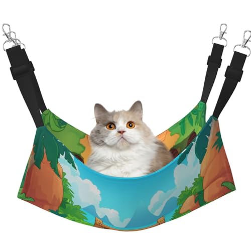 HMBGFW Cartoon Seaside Park Reversible Cat Hanging Hammock Soft Breathable Pet Cage Hammock with Double Sided Hanging Bed for Small Dogs Rabbits von HMBGFW