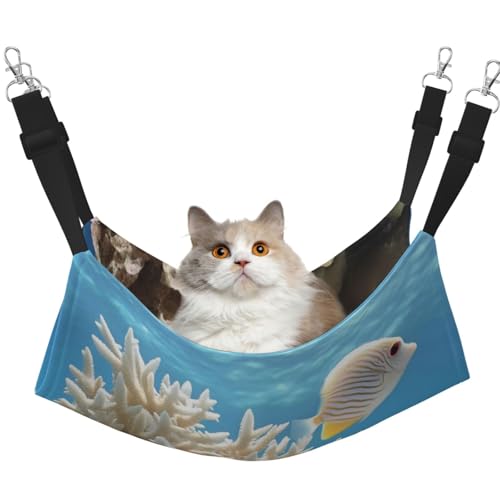 HMBGFW Coral and Fish Reversible Cat Hanging Hammock Soft Breathable Pet Cage Hammock with Double Sided Hanging Bed for Small Dogs Rabbits von HMBGFW