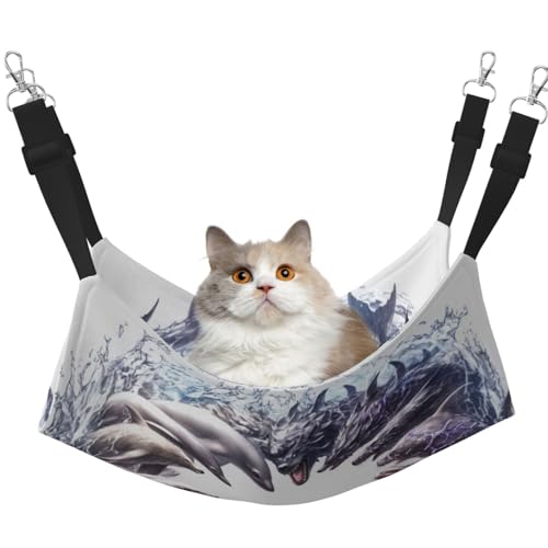 HMBGFW Dolphin Wolf Reversible Cat Hanging Hammock Soft Breathable Pet Cage Hammock with Double Sided Hanging Bed for Small Dogs Rabbits von HMBGFW