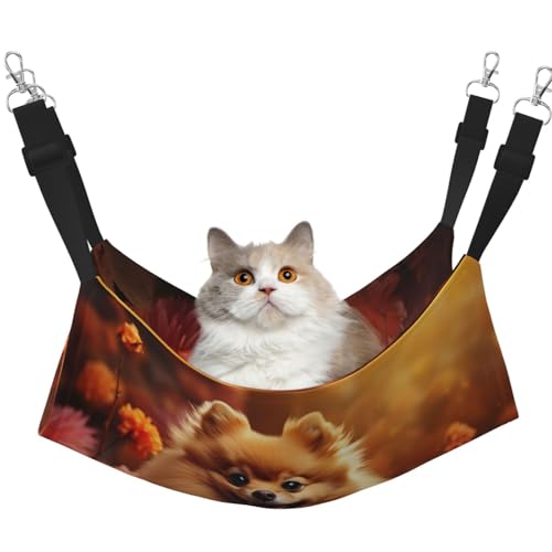 HMBGFW Flowers and Cute Puppy Reversible Cat Hanging Hammock Soft Breathable Pet Cage Hammock with Double Sided Hanging Bed for Small Dogs Rabbits von HMBGFW