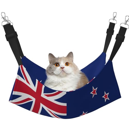HMBGFW Wendbare Katzenhängematte mit neuseeländischer Flagge, weich, atmungsaktiv, Haustierkäfig-Hängematte mit doppelseitigem Hängebett für kleine Hunde, Kaninchen von HMBGFW