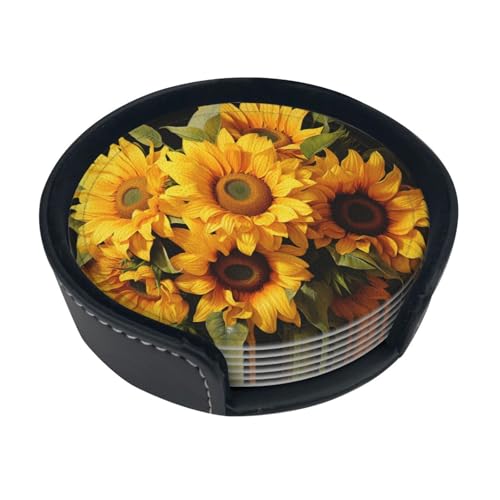 Schöne runde Sonnenblumen-Untersetzer, 6er-Set, saugfähig und langlebig, perfekt für Zuhause und Büro von HMBGFW
