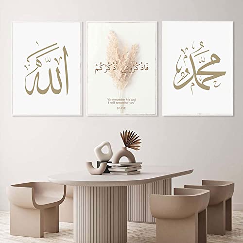 HMDKHI Arabische Deko Islamische Poster Wandbilder, Arabische Kalligraphie Islamische Leinwand Bilder Wohnzimmer WanddekoKein,Kein Rahmen (50x70cm*3)… von HMDKHI