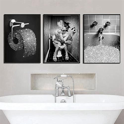 HMDKHI Badezimmer Bilder Set,Schwarz-weiß Leinwand Bild, Lustige Badezimmer-Wandkunst Poster (30x40cm) von HMDKHI