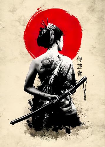 HMDKHI Japanische Bushido Poster Bilder,Japanische Ninjas Samurai Figuren Malerei,Japanische Figuren und Mount Fuji Poster, Ohne Rahmen (JP-08,1Pcs-30x40cm) von HMDKHI