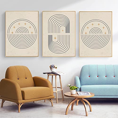 HMDKHI Modernes Geometrisches Linienbild, Abstrakter Bildsatz Wohnzimmer Schlafzimmer Poster Tapete Kunstdekoration, Rahmenlos (Wandbild-4,20x30cm*3) von HMDKHI