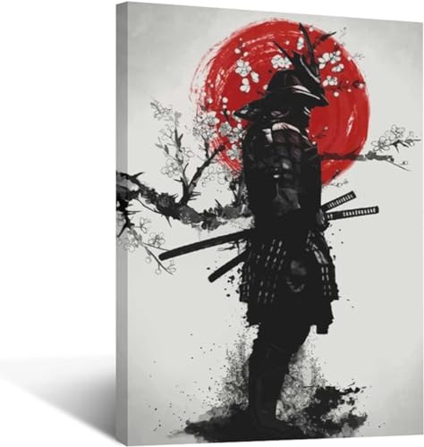 HMDKHI Schwarz und Weiß Samurai Figuren Malerei,Japanische Bushido Poster Bilder,Japanische Figuren und Mount Fuji Poster,Ohne Rahmen (JP-03,1Pcs-30x40cm) von HMDKHI