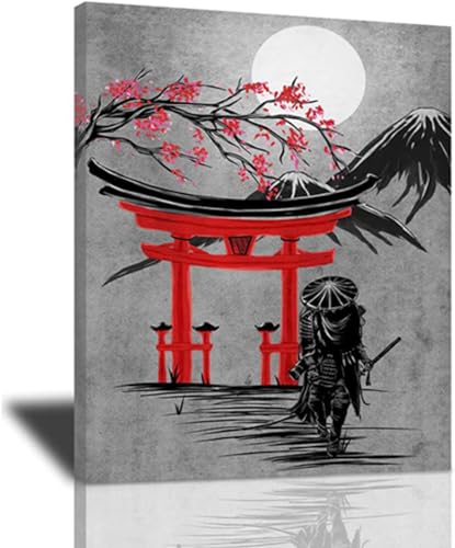 HMDKHI Schwarz und Weiß Samurai Figuren Malerei,Japanische Bushido Poster Bilder,Japanische Figuren und Mount Fuji Poster,Ohne Rahmen (JP-16,1Pcs-30x40cm) von HMDKHI