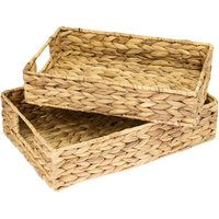 37260-S2 Deko Tablett, Serviertablett geflochten aus Wasserhyazinthe, eckig, 2er Set - HMF von HMF