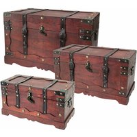 HMF - 6400700 Schatztruhe, mit Schloss, Schatzkiste, Holzkiste Frankreich, 3er Set von HMF