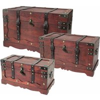 HMF - 6400700 Schatztruhe aus Holz mit Schloss, 3er Set, Versch. Größen, Frankreich von HMF