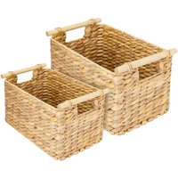 Aufbewahrungskorb Badezimmer, Korb geflochten aus Wasserhyazinthe mit Holzgriffen, 2er Set - HMF von HMF
