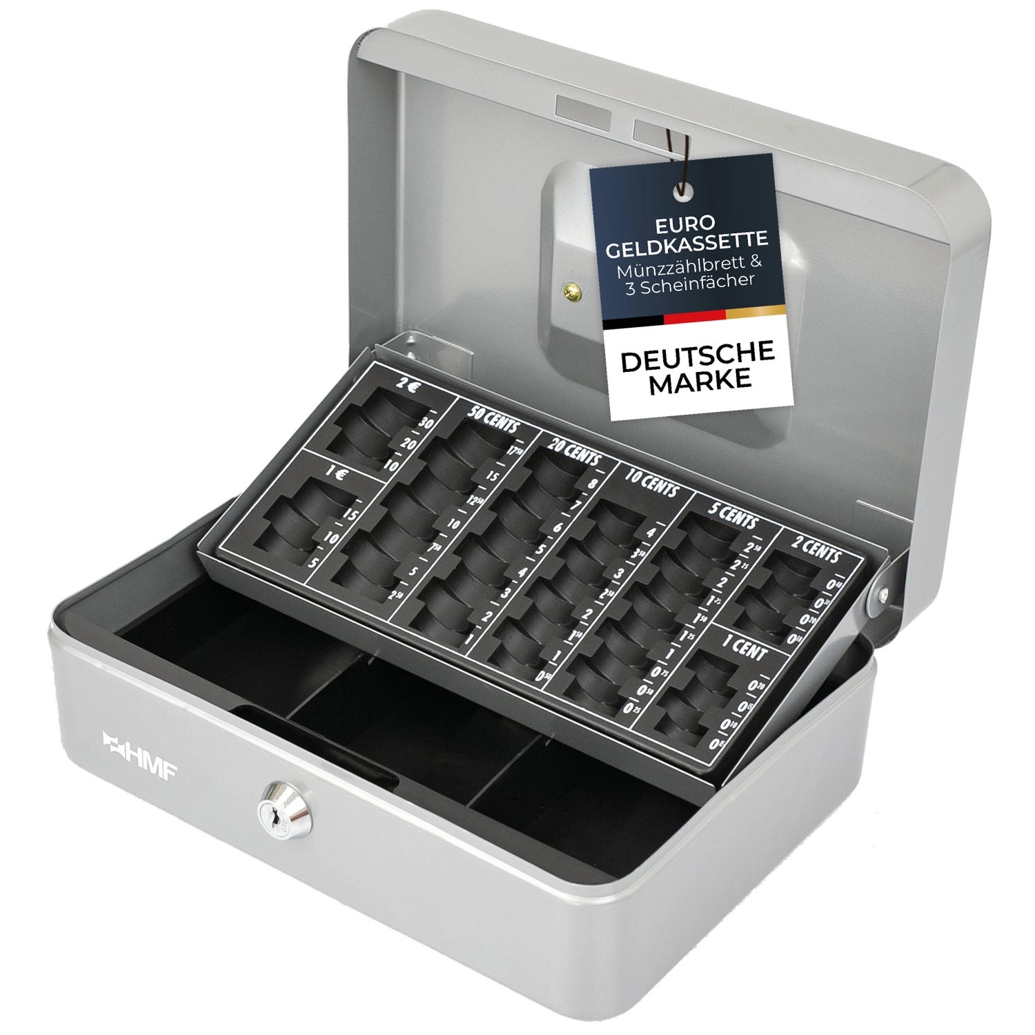 HMF 10022-09 Geldkassette Abschließbar Kasse Euro Münzzählbrett 3 Banknotenfächer 25 x 18 x 9 cm Silber HMF 10022-09 Geldkassette Abschließbar Kasse Euro Münzzählbrett 3 Banknotenfächer 25 x 18 x 9 cm Silber von HMF
