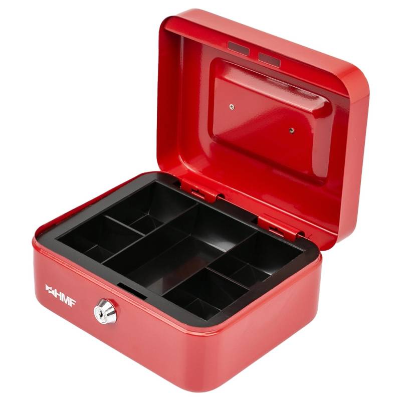 HMF 10120-03 Geldkassette Abschließbar Kasse Münzeinsatz 5 Münzfächer 20 x 16 x 9 cm Rot von HMF