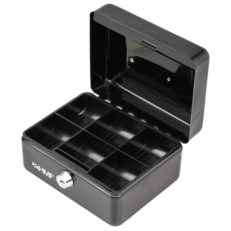 HMF 10215-02 Geldkassette Abschließbar Kasse Münzeinsatz 6 Münzfächer 15 x 12 x 8 cm Schwarz von HMF