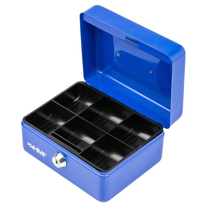 HMF 10215-05 Geldkassette Abschließbar Kasse Münzeinsatz 6 Münzfächer 15 x 12 x 8 cm Blau von HMF