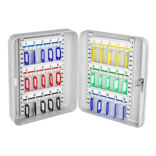 HMF 13030-07 Schlüsselkasten abschließbar, Schlüsselschrank groß | 30 Haken | 30 x 24 x 7,5 cm | Lichtgrau von HMF