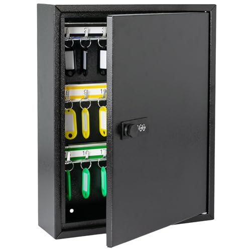 HMF 13642-02 Schlüsselschrank mit Zahlencode, Schlüsselkasten groß | 42 Haken | 35 x 27 x 8 cm | Schwarz von HMF
