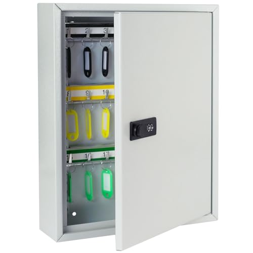 HMF 13642-07 Schlüsselschrank mit Zahlencode, Schlüsselkasten groß | 42 Haken | 35 x 27 x 8 cm | Lichtgrau von HMF