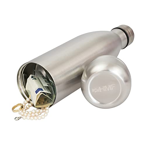 HMF 1725609 Geheimversteck für Geld, Flasche mit Geheimfach | 31,5 x 8 x 8 cm | Silber von HMF