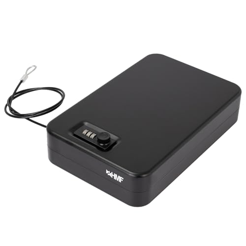 HMF 316-02 Sicherheitsbox mit Zahlenschloss, tragbarer Safe, Sicherungskabel | 29 x 19 x 6,5 cm | Schwarz von HMF