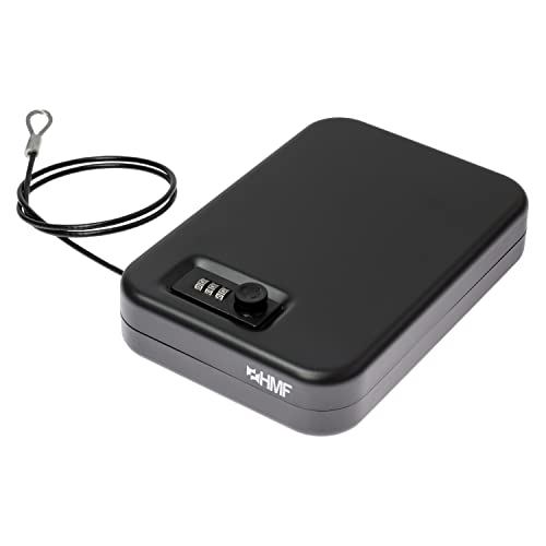 HMF 317-02 Sicherheitsbox mit Zahlenschloss, tragbarer Safe, Sicherungskabel | 24 x 16,5 x 4,5 cm | Schwarz von HMF