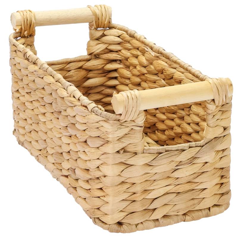 HMF 37279 Aufbewahrungskorb Badezimmer Korb Geflochten Wasserhyazinthe Holzgriffen 30 x 15 x 13 cm von HMF