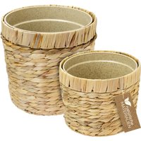 37280-19CM+25CM Innovativer Blumentopf geflochten aus Wasserhyazinthe, mit Pflanztopf aus nachhaltigen Rohstoffen, Rund, 2er Set, 19 cm + 25 cm von HMF