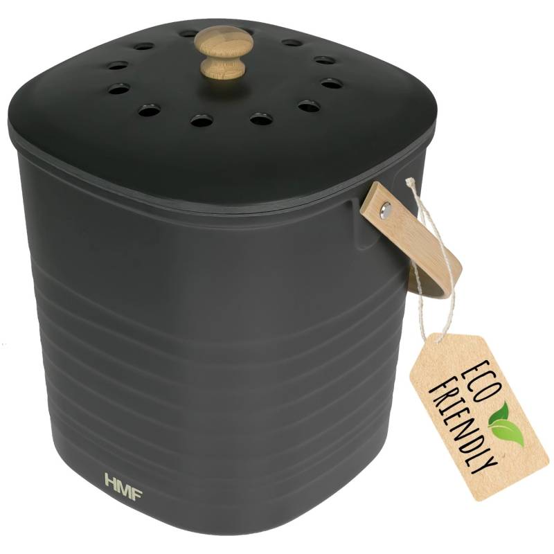 HMF 3780-6L-02 Biomülleimer Küche Geruchsdichter Komposteimer mit Deckel 6 Liter Schwarz von HMF