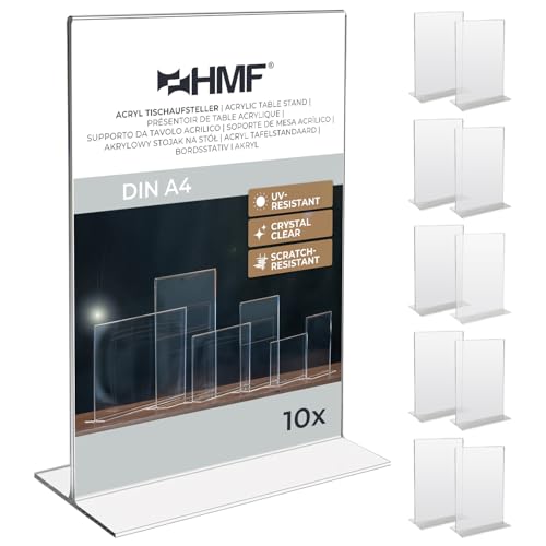 HMF 46922 Acryl Tischaufsteller gerade | 10 Stück | DIN A4 Hochformat | Glasklar von HMF