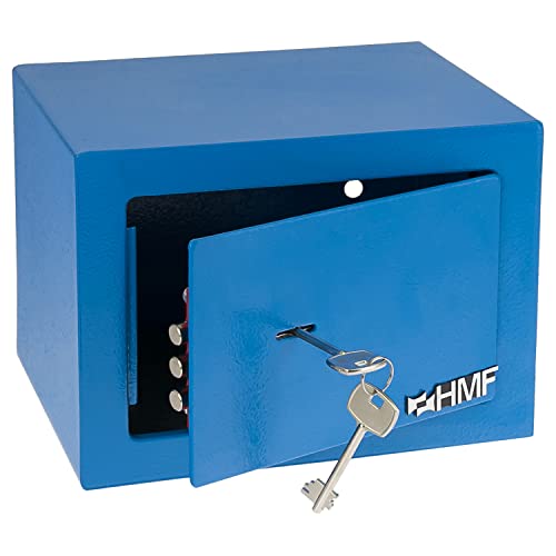 HMF 49216-05 Safe Tresor klein mit Schlüssel, Möbeltresor | 23 x 17 x 17 cm | Blau von HMF