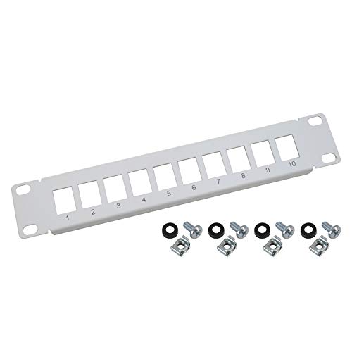 HMF 63345-07 UTP Keystone-Patchpanel für Serverschrank | 10 Zoll | 1 HE | 10 Ports RJ45 | Lichtgrau von HMF