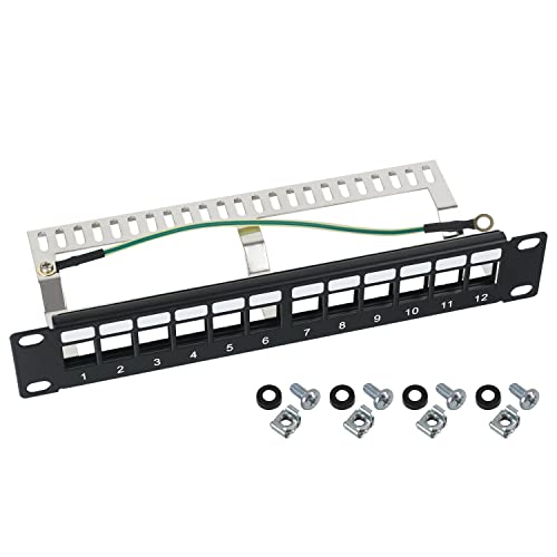 HMF 63346-02 STP Keystone-Patchpanel für Serverschrank | 10 Zoll | 1 HE | 12 Ports RJ45 Geschirmt | Schwarz von HMF