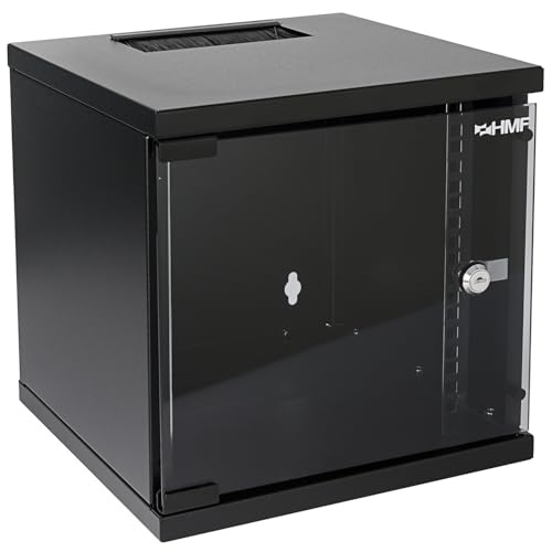HMF 63406-02 Netzwerkschrank, Serverschrank 10 Zoll | 6 HE | 300 mm Tiefe | Voll montiert | Glastür | Schwarz von HMF