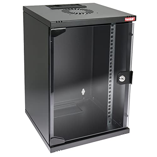 HMF 63409-02 Netzwerkschrank, Serverschrank 10 Zoll | 9 HE | 300 mm Tiefe | Voll montiert | Glastür | Schwarz von HMF