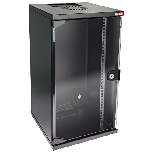 HMF 63412-02 Netzwerkschrank, Serverschrank 10 Zoll | 12 HE | 300 mm Tiefe | Voll montiert | Glastür | Schwarz von HMF