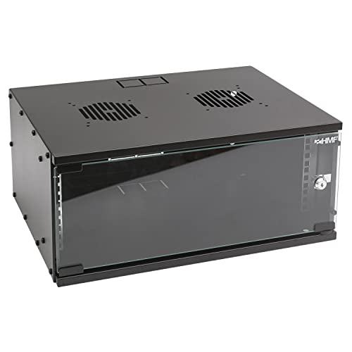 HMF 65704-02 Netzwerkschrank, Serverschrank 19 Zoll | 4 HE | 400 mm Tiefe | Glastür | Schwarz von HMF