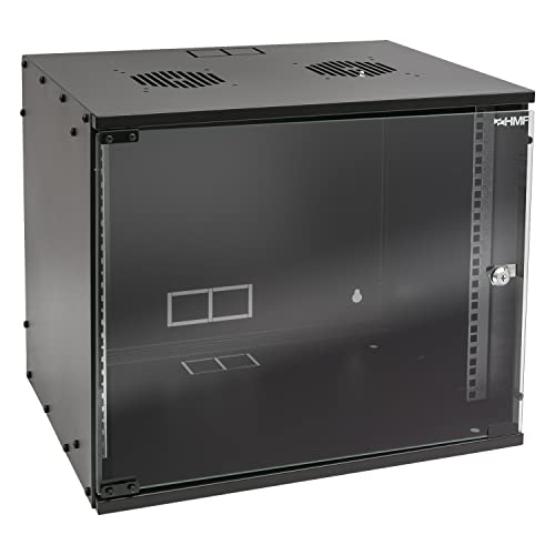 HMF 65709-02 Netzwerkschrank, Serverschrank 19 Zoll | 9 HE | 400 mm Tiefe | Glastür | Schwarz von HMF