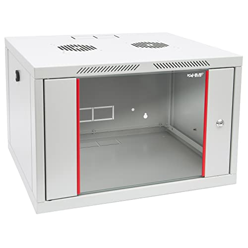 HMF 66407-07 Netzwerkschrank, Serverschrank 19 Zoll | 7 HE | 450 mm Tiefe | Voll montiert | Glastür | Lichtgrau von HMF