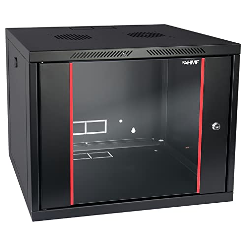 HMF 66409-02 Netzwerkschrank, Serverschrank 19 Zoll | 9 HE | 450 mm Tiefe | Voll montiert | Glastür | Schwarz von HMF